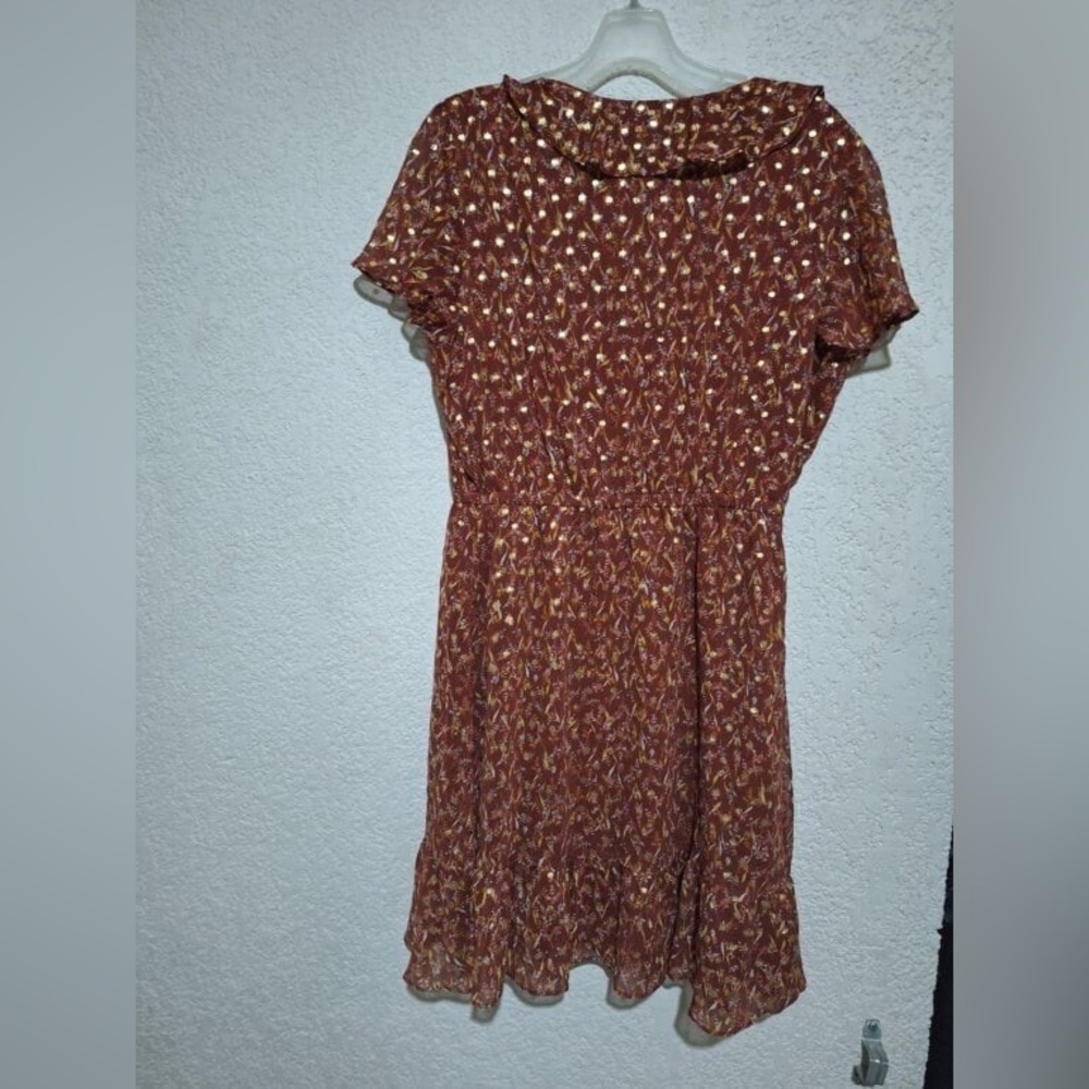 Floral Ruffle Wrap Dress - Red - Picture 10 of 16